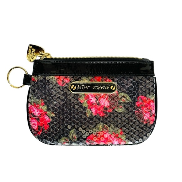 Betsey Johnson Handbags - BETSEY JOHNSON Sequin Black & Red Roses Coin Purse Pouch NWT